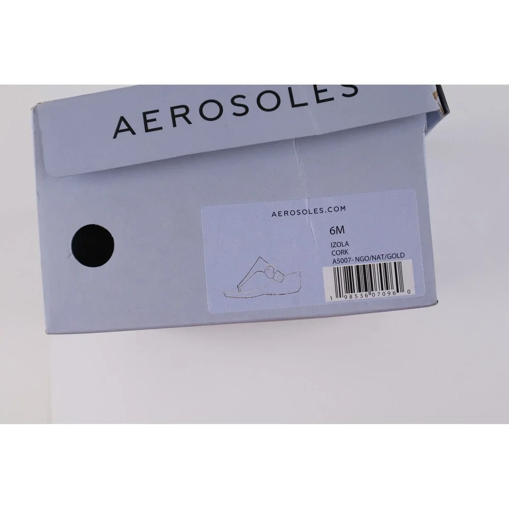 Aerosoles Wedge Sandals Izola Cork Gold Thong Size 6 Natural NWT
